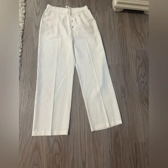 NWT Zara White Linen Wide-Leg Pants - Picture 2 of 14